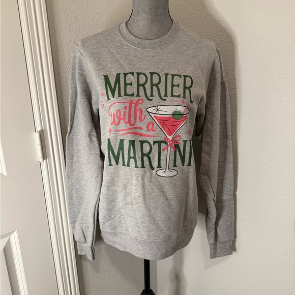 Tops - Gray 'Merrier with a Martini' Sweatshirt - S - NWOT
